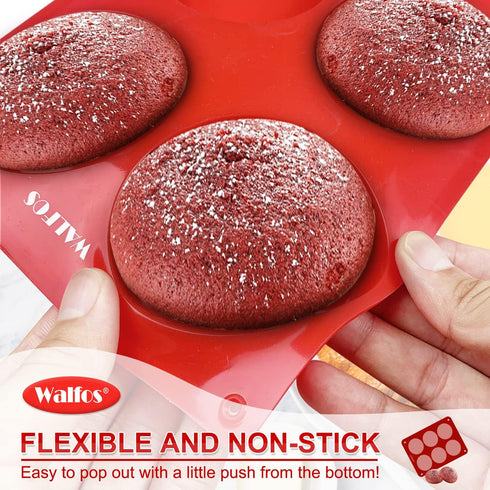 Walfos Silicone Muffin Top Pan Set, Non-Stick Whoopie Pie Baking Pans, Food Grade, Set of 2, Dishwasher Safe