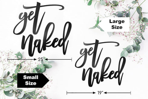 Vivegate Get Naked Sign – 15” X 19” Bathroom Wall Decor Bath Word Art Decals Black Metal Letters