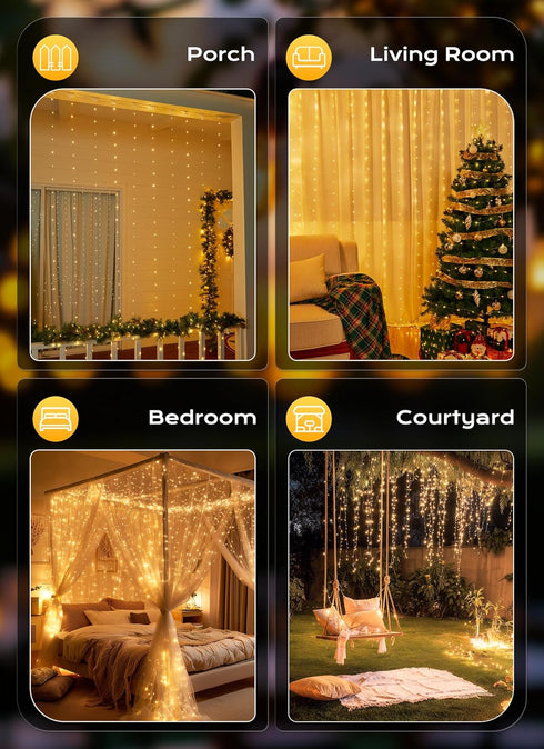300 9.8ft 9.8ft 8 2 Pack Brightown LED Fairy Curtain Lights, x String Lights, USB Plug in Lighting Modes Christmas