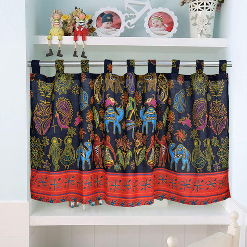 ABREEZE Retro Cotton Linen Kitchen Curtains - Bohemian Style Valances for Small Windows, 55"x20"