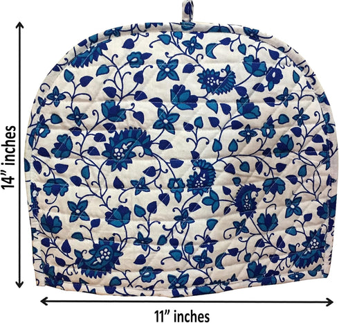 Handmade Cotton Tea Cozy in Turquoise Blue White, Indian Mandala Design, Tea Pot Cover