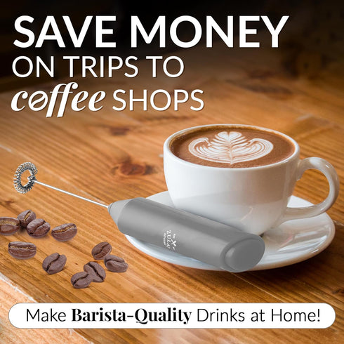 Zulay Kitchen Powerful Milk Frother Wand, Mini Handheld Stainless Steel Battery Operated Drink Mixer for Coffee,