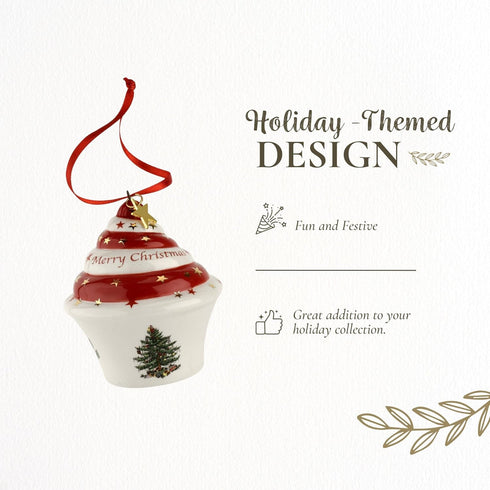 Spode Christmas Tree Ornament Cupcake, Long-Lasting Holiday Decoration for Christmas Tree & Seasonal Display