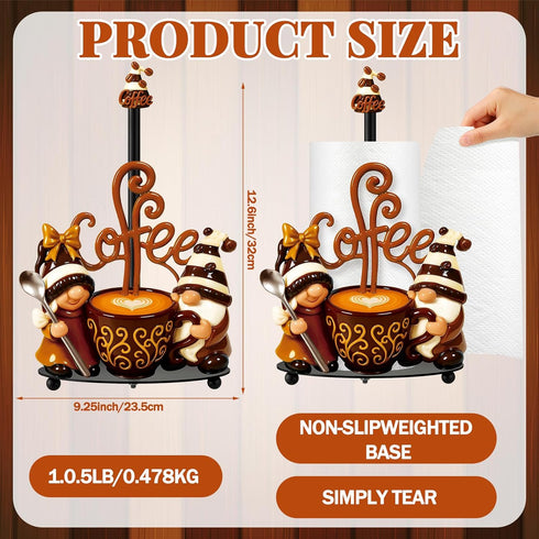 Countertop Thyle Coffee Gnomes Bar Decor Paper Towel Holder with Round Base Cute Rustic Gnome Kitchen Bathroom