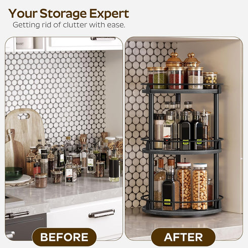 Set 2 3 Countertop, SR23L2BB YATINEY Spice Rack, of Lazy Susan Organizer, Tier Turntable Organizer For Cabinet, Compact