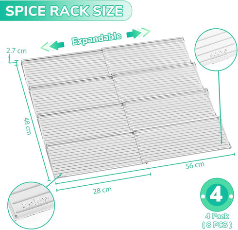 4 Tier-2 Set 11'' 22'', Countertop(JARS AMBIRD Spice Drawer Organizer, Clear Spice Rack Tray Expandable From