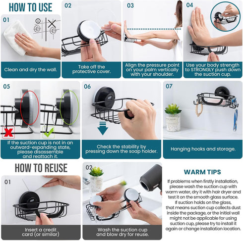 TAILI Shower Soap Holder, Soap Dish for Shower Wall with Hook, Bar Soap Holder, Suction Cup with Razor Holder