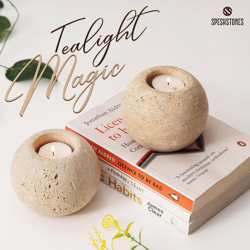 4 Inch Set 2 Marble Tealight Candle Holders Travertine Votive Candles Holder for Gifts, Tea lights Candles
