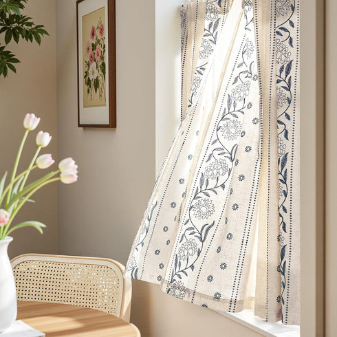 jinchan 54 Inch 2 Winslow Linen Curtains Length Small Window Curtains Embroidered Bordered Floral Drapes Light
