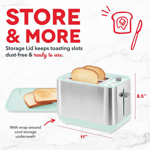 DASH SmartStore 2-Slice Toaster - Compact Design with 5 Browning Levels & Storage Lid, Aqua