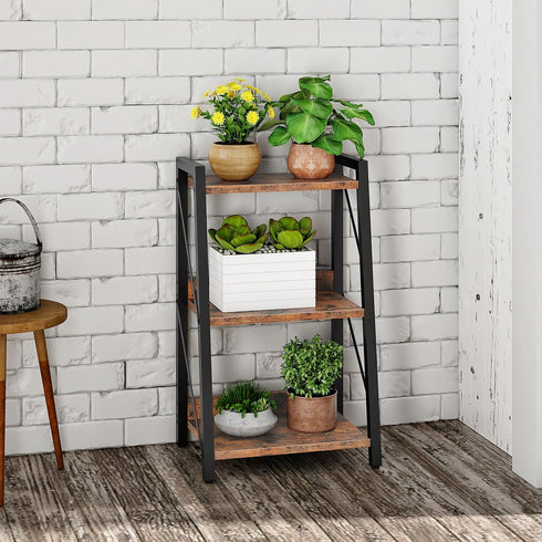 3-Tier BF303CJ01 HOOBRO Ladder Shelf, Bookshelf, Corner Bookcase, Small Bookshelf with Metal Frame, for Living Room