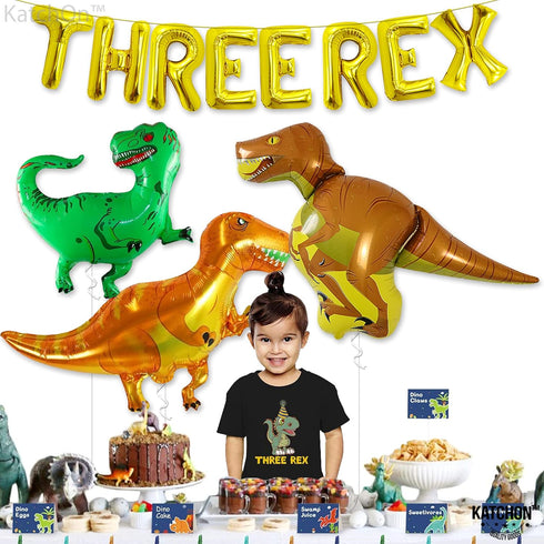 KatchOn Giant Dinosaur Balloons for Birthday Party, 48 Inch, Pack of 4, Three Rex Party Decorations, Dinosaur Birthday