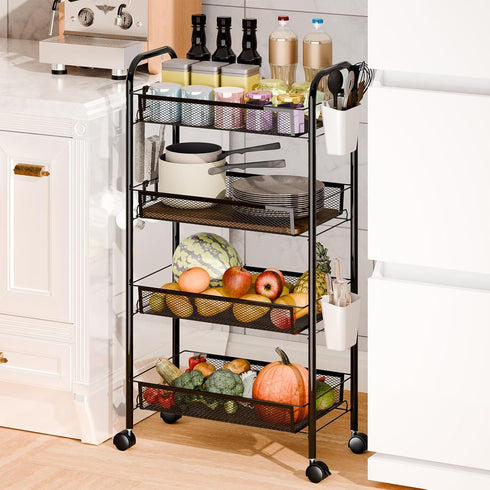 4 360 41 Inch 4-Layers) Snack Cart with Wheels Fruit Vegetable Basket Storage Cart Tier Stackable Metal Basket