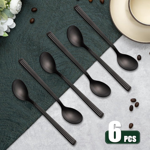 Espresso Spoons 6 PCS - 6.5 Inches Coffee Spoons with Anti-Slip Striped Handle, 18/8 Stainless Steel Set