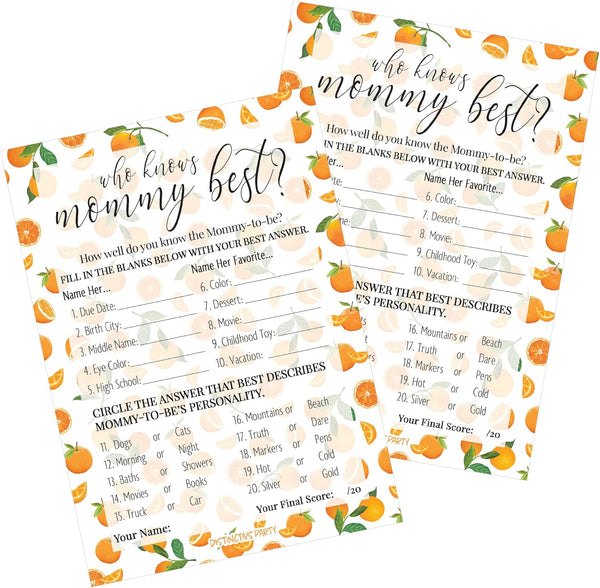 DISTINCTIVS Orange Little Cutie Baby Shower Game - Who Knows Mommy Best Game Cards, 20 Count
