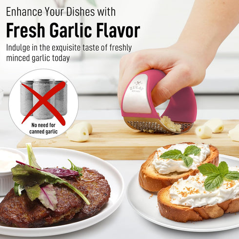 Zulay Kitchen Stainless Steel Garlic Press Rocker Set, Premium Garlic Mincer with Peeler and Scraper, Comfortable Grip