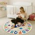 4ft, ABC Kids Alphabet Round Rug Washable Soft Circle Nursery Rug, Non-Slip Educational Carpet with Space Astronaut