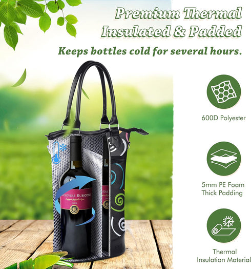 Tirrinia Insulated Wine Gift Carrier Tote, Padded 2 Bottle Wine/Champagne Cooler Bag for Travel
