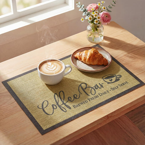 Set 2, Artoid Mode Coffee Bar Mat of Plastic Vinyl Washable Woven Non-Slip Table Mats for Coffee Machine Decor