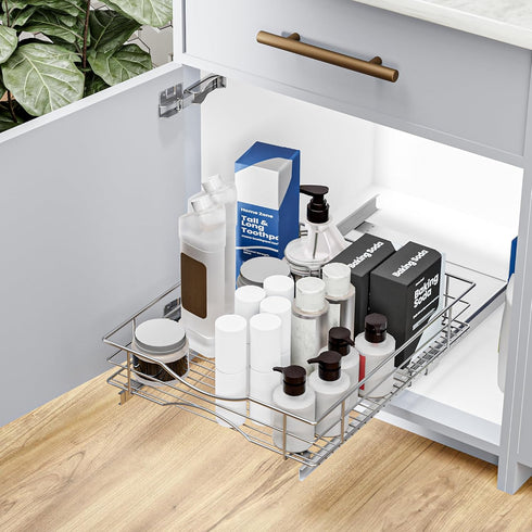 Home Zone Living Pull Out Kitchen Cabinet Organizer, Slide Out Drawer for Space Saving Storage, 17” W x 21” L