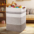 Tall Woven Rope Laundry Hamper - Clothes Basket with Leather Handles, 17.8" X 13.8" X 22", Blanket Storage Basket in