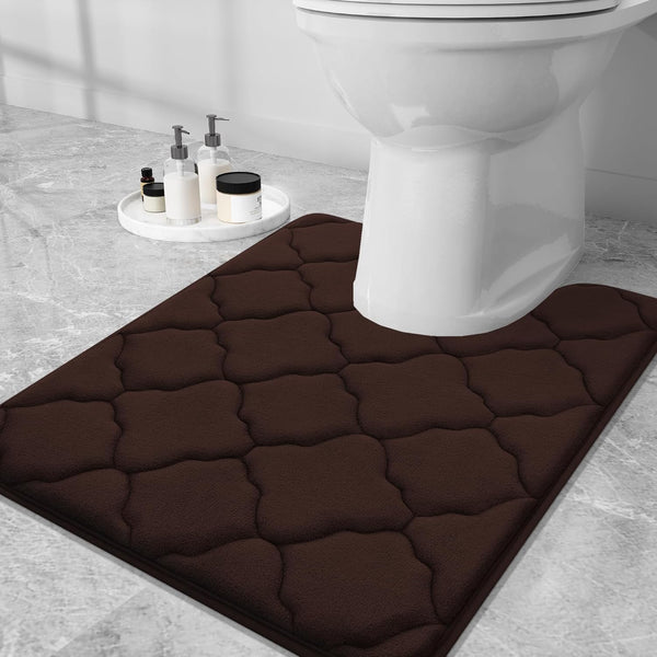 OLANLY Memory Foam Toilet Rugs U-Shaped 24x20, Ultra Soft Non-Slip Thick Bathroom Mat in Brown