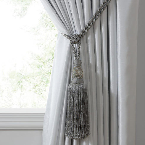 Elrene Home Fashions Julia Rhinestone Tassel Curtain Tieback, 26", Grey