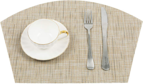 SHACOS Small Round Table Placemats - Wedge Placemat Set of 4, Non-Slip Heat Resistant Woven Vinyl, Beige Yellow