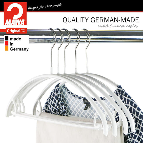 Mawa by Reston Lloyd Non-Slip Metal Clothing Hanger, Model 42-U, White - Pack of 5 with Smooth Shoulder Support