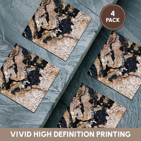 3D Rose Image of Black & Gold Speckled Granite Ceramic Tile Coasters