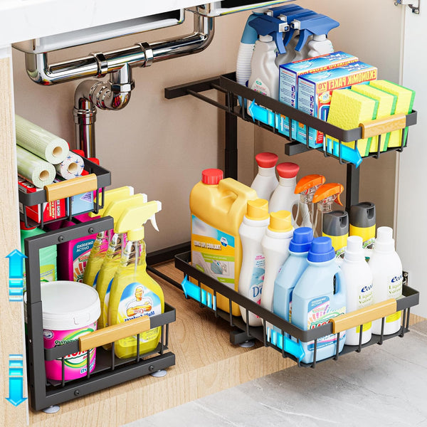 ADBIU Under Sink Organizer, 2 Pack 2 Tier Expandable Height (13.2" -