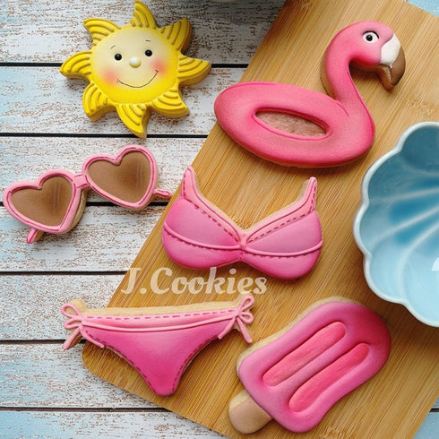 LILIAO Summer Beach Cookie Cutter Set - 6 Piece - Stainless Steel Sun, Flamingo Float, Popsicle, Heart Sunglasses,