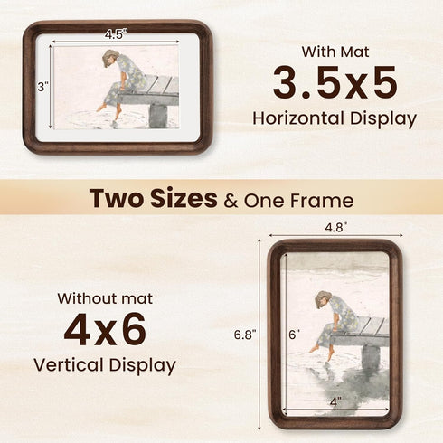 4x6 4x6 3x5 Picture Frame Natural Walnut Solid Wood Photo Frame from CA-USA with Tempered Glass, Handcrafted Wooden