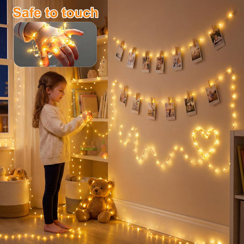50FT 150 30V 24 150 LED Fairy Lights Plug in, RGB Colors+Warm White Color Changing Twinkle Lights, Lighting Modes Timer