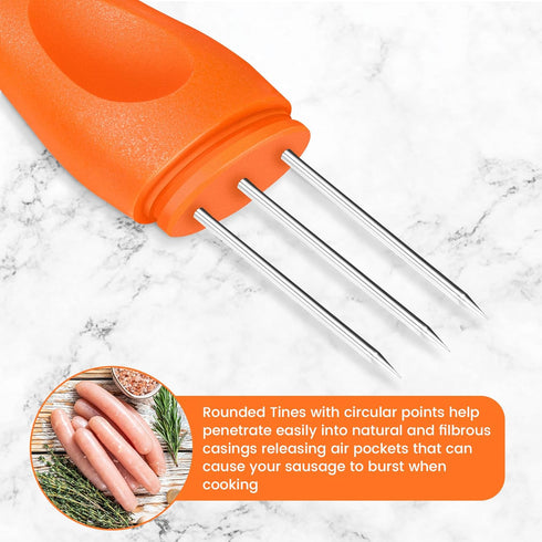 Wutfly 3-Prong 5.5" Sausage Pricker Tool, Stainless Steel Air Release Poker for Casings, Ergonomic Salami Perforator