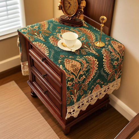 Floral,51.2" 15.7" Nightstand Cover with Lace Trim Floral Pattern :Slip-Resistant Dustproof Table Cover for Bedroom