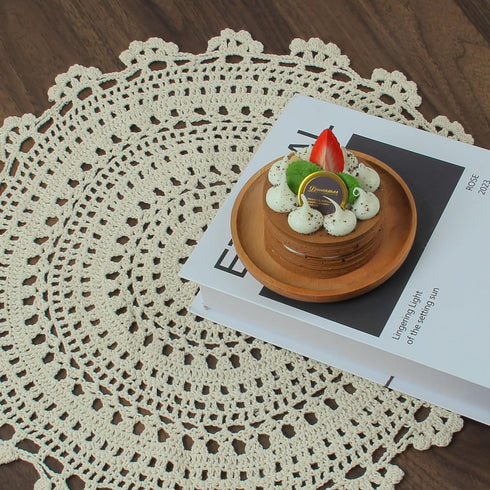 kilofly Handmade Crochet Round Cotton Lace Table Placemats Doilies Value Pack, 4 Medallion, 17 Inch, Beige