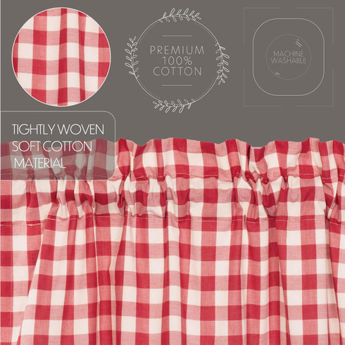 Farmhouse Red Country Buffalo Check Cotton Annie Kitchen Curtains - 16x72 Valance with Rod Pocket Hanging Loops