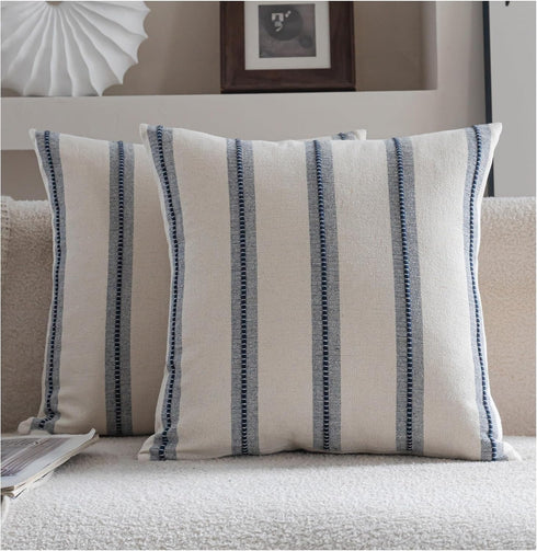 Cethom Boho Throw Pillow Covers 22x22 Set of 2, Navy Blue Striped