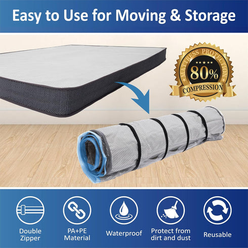 Queen/Full/Full-XL Foam Mattress Vacuum Bag with Blue Zipper, Mattress Storage Bag