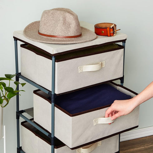 Juvale 4-Tier Tall Closet Dresser with Drawers - Small Fabric Storage Organizer for Bedroom (Beige)