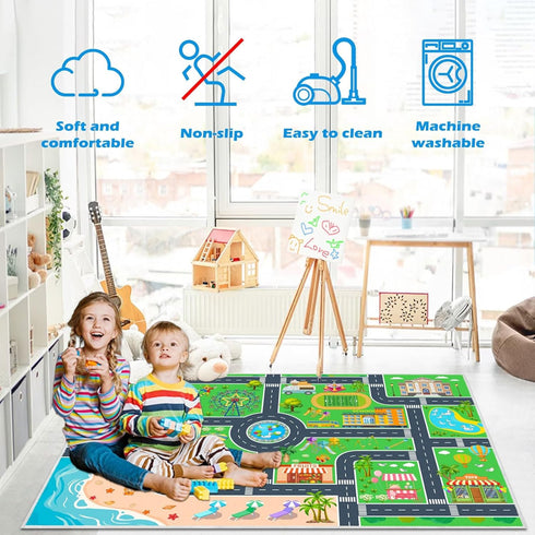 Nursery(Green,3147in) Kids Carpet Playmat Car Rug, Car Rug for Kids Toy Cars and Train, Non Slip Play Mat for Playroom