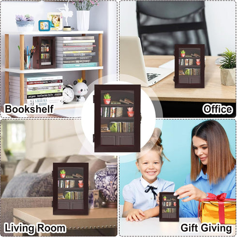 24 Anxiety Bookshelf with Real Mini Books, Cute Mini Bookshelf for Home Room Office Decor, Miniature Library Gifts