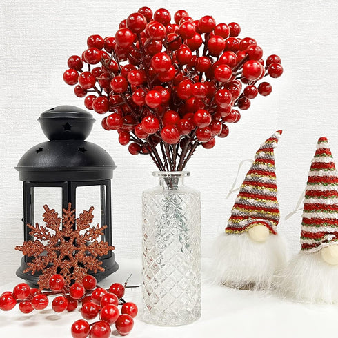 25 Pack Red Berry Stems Waterproof Christmas Picks Sprays for Christmas Tree Decorations Holly Berry Artificial Fruit