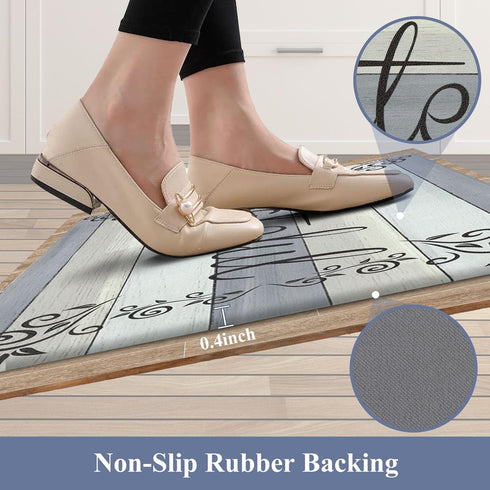 HEBE Anti Fatigue Kitchen Mat Set of 2, Non Slip Cushioned Kitchen Mats for Floor, Waterproof Farmhouse Rugs
