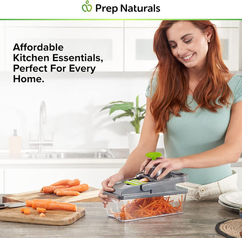 PrepNaturals 12 in 1 Vegetable Chopper with Container - Veggie Cutter, Food Chopper & Onion Chopper for Kitchen (Green)
