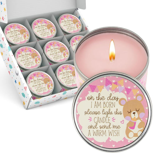 Majestic Zen Baby Shower Candle Favors for Girls | 9-Pack Scented Soy