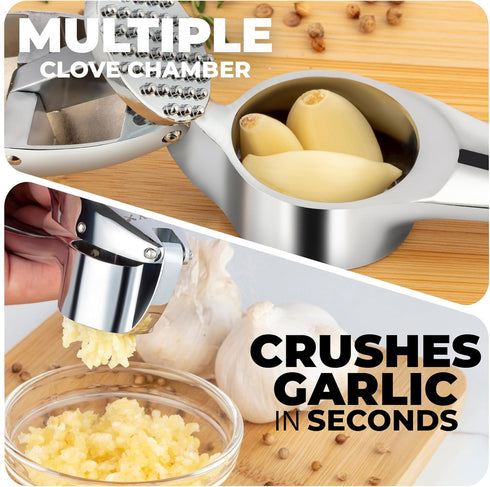 Set Zulay Kitchen Premium Garlic Press Rust Proof & Dishwasher Safe Garlic Mincer Tool with Silicone Garlic Peeler