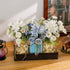 3PCS LUEUR Artificial Flowers Blue Dahlia in Mason Jars with Wood Tray for Dining Table Coffee Table Farmhouse Home