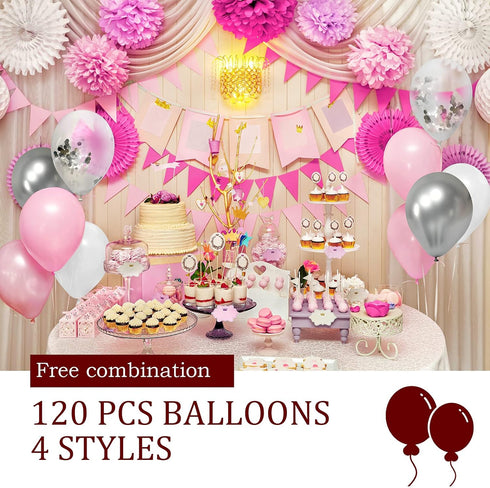 Aoriher Balloon Garland Arch Kit, 122 Pieces Colorful Pink Silver White Confetti Latex for Christmas Birthday Wedding